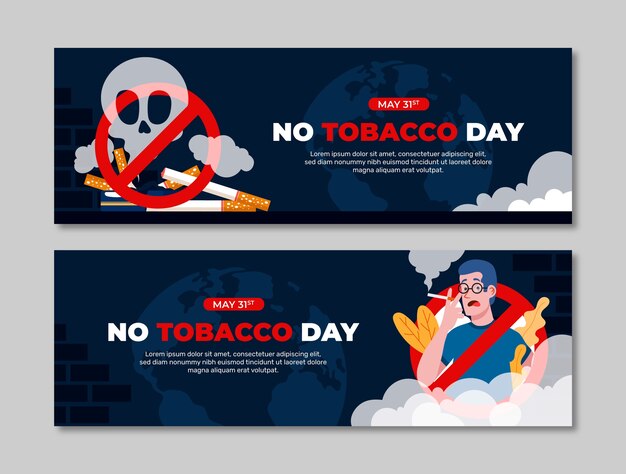 Plantilla de banner horizontal plana para la concientización sobre el día sin tabaco