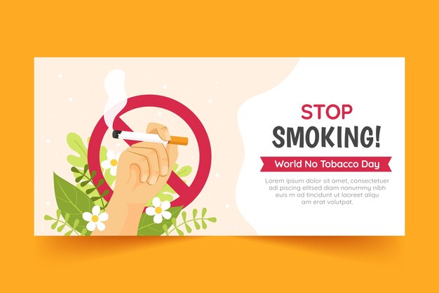 Plantilla de banner horizontal plana para la concientización sobre el día sin tabaco