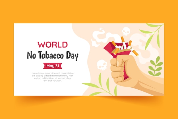 Plantilla de banner horizontal plana para la concientización sobre el día sin tabaco
