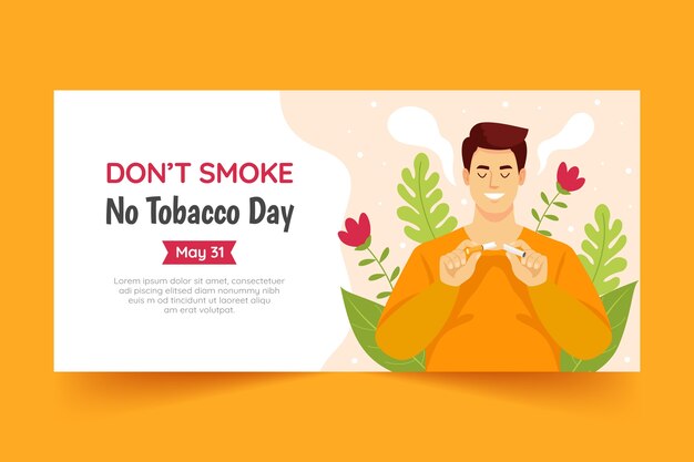 Plantilla de banner horizontal plana para la concientización sobre el día sin tabaco