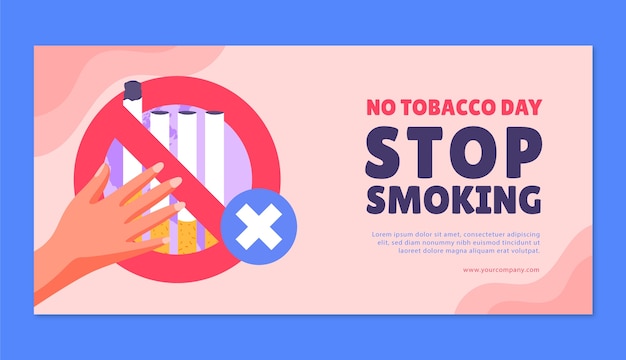 Plantilla de banner horizontal plana para la concientización sobre el día sin tabaco