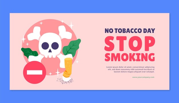 Plantilla de banner horizontal plana para la concientización sobre el día sin tabaco