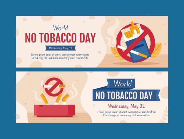 Plantilla de banner horizontal plana para la concientización sobre el día sin tabaco