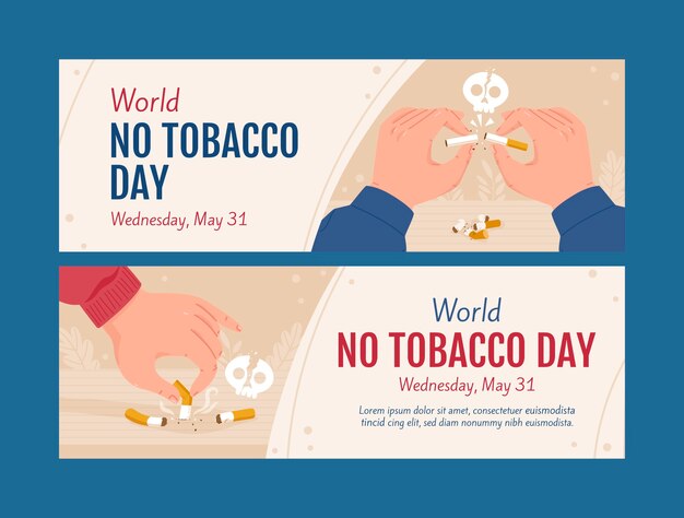 Plantilla de banner horizontal plana para la concientización sobre el día sin tabaco