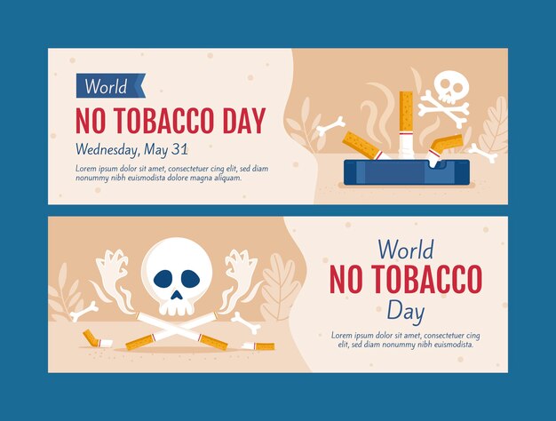 Plantilla de banner horizontal plana para la concientización sobre el día sin tabaco