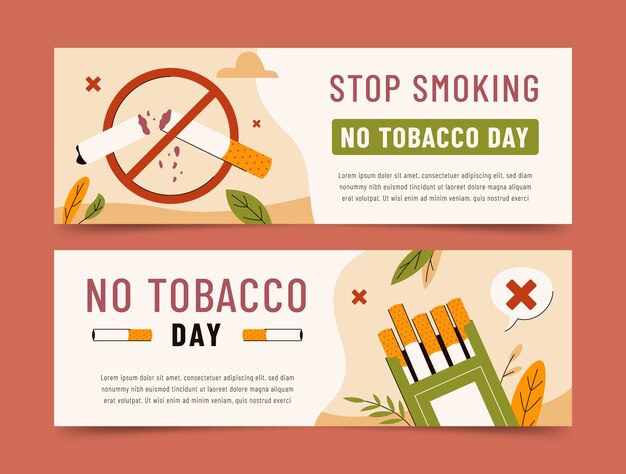 Plantilla de banner horizontal plana para la concientización sobre el día sin tabaco
