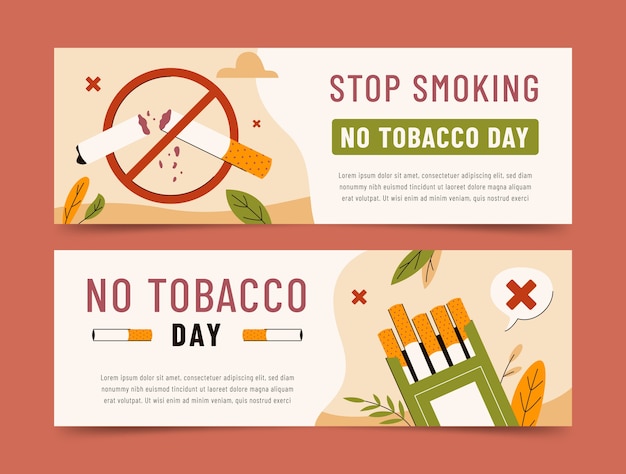 Plantilla de banner horizontal plana para la concientización sobre el día sin tabaco