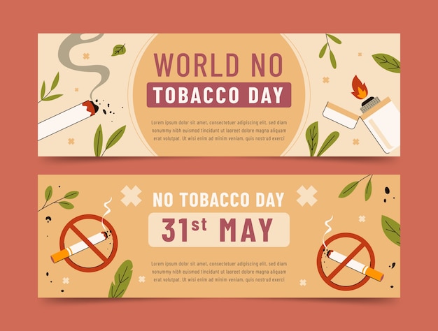 Plantilla de banner horizontal plana para la concientización sobre el día sin tabaco