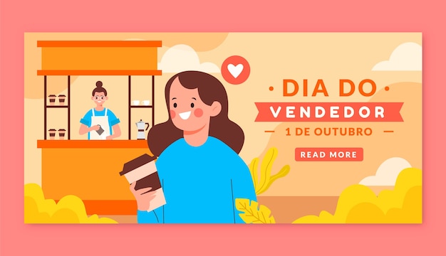 Vector gratuito plantilla de banner horizontal plana para dia do vendedor