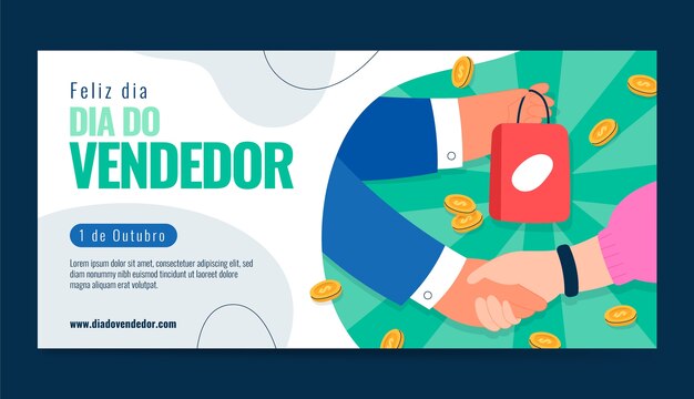 Vector gratuito plantilla de banner horizontal plana para dia do vendedor