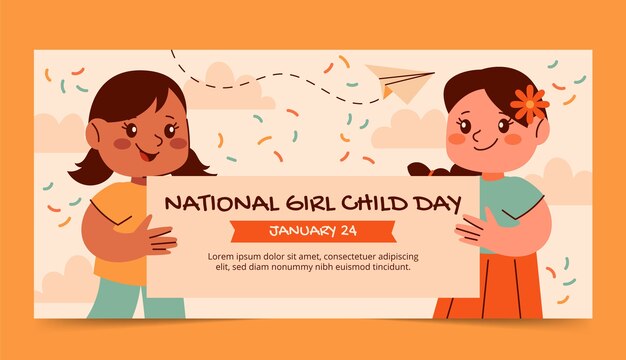 Plantilla de banner horizontal plana para el día nacional de la niña