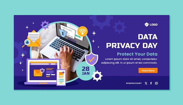 plantilla de banner horizontal plana para el día de la privacidad de los datos