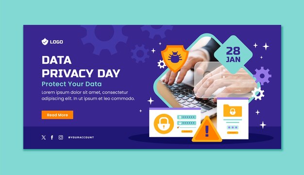 plantilla de banner horizontal plana para el día de la privacidad de los datos