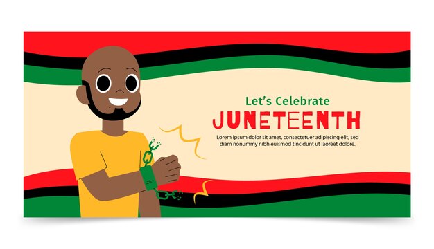 Plantilla de banner horizontal plana feliz del diecinueve de junio