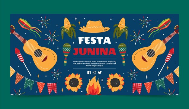 Plantilla de banner horizontal plana festas juninas