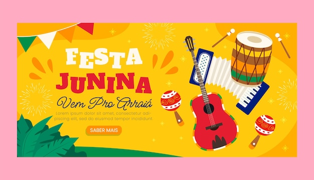 Vector gratuito plantilla de banner horizontal plana festas juninas