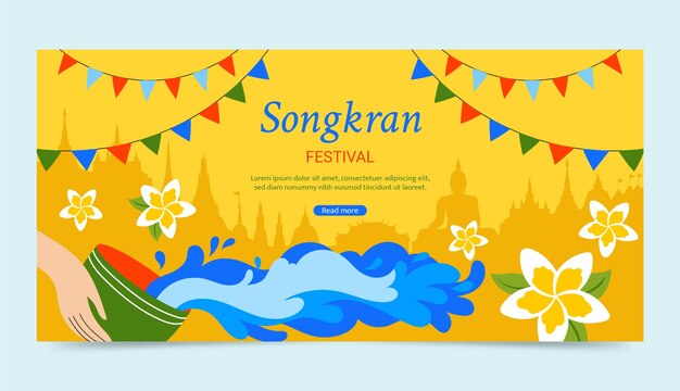 Plantilla de banner horizontal plana para el festival del agua de songkran