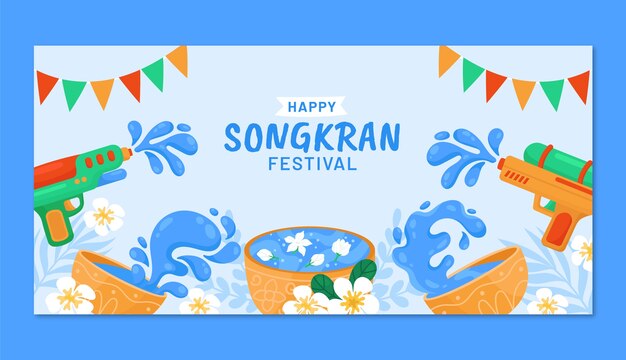 Plantilla de banner horizontal plana para el festival del agua de songkran