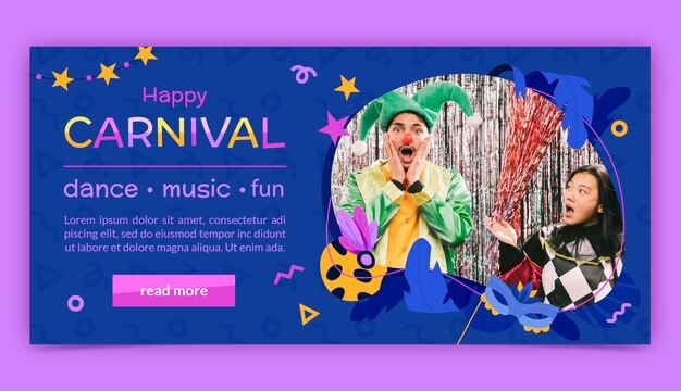 plantilla de banner horizontal plana para la fiesta de carnaval