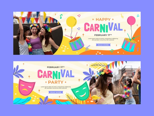plantilla de banner horizontal plana para la fiesta de carnaval