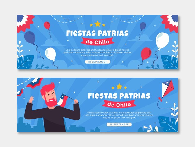 Vector gratuito plantilla de banner horizontal plana para fiestas patrias chile