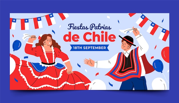 Plantilla de banner horizontal plana fiestas patrias chile