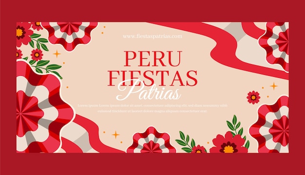 Plantilla de banner horizontal plana fiestas patrias con rosetas