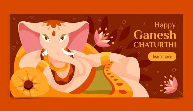 Plantilla de banner horizontal plana ganesh chaturthi con elefante