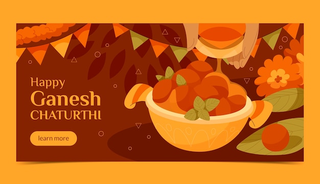 Plantilla de banner horizontal plana de ganesh chaturthi