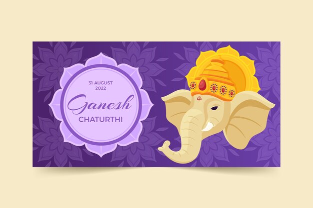 Plantilla de banner horizontal plana de ganesh chaturthi