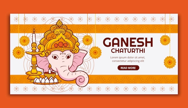 Plantilla de banner horizontal plana de ganesh chaturthi