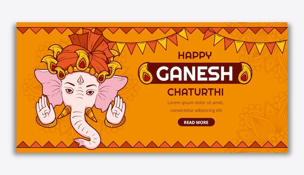 Vector gratuito plantilla de banner horizontal plana de ganesh chaturthi