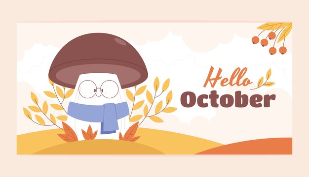Plantilla de banner horizontal plana hola octubre