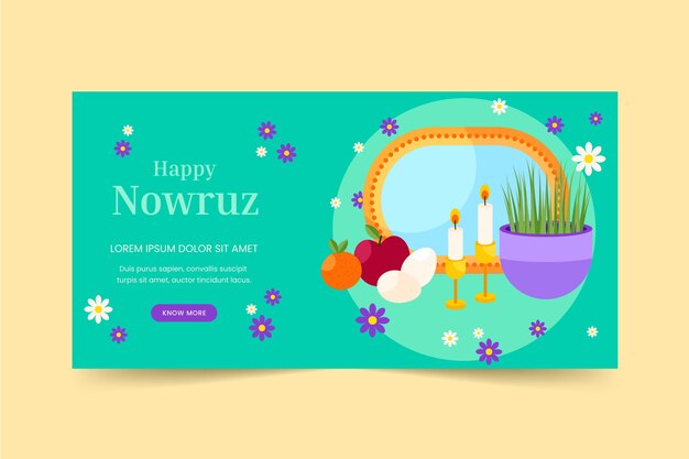 Plantilla de banner horizontal plana nowruz