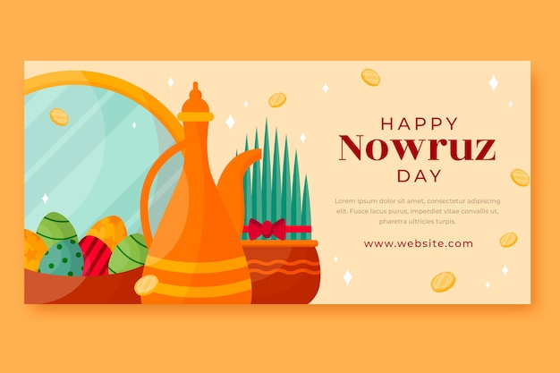 Plantilla de banner horizontal plana nowruz