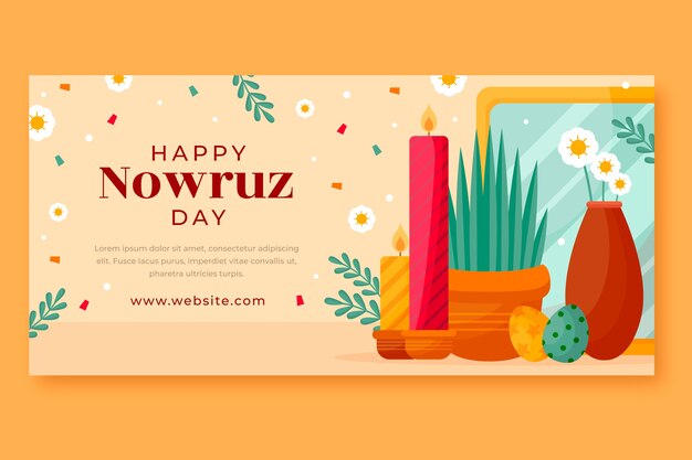 Plantilla de banner horizontal plana nowruz