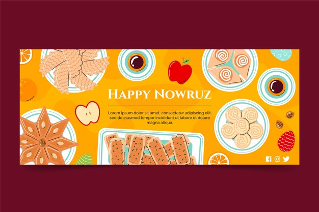 Plantilla de banner horizontal plana nowruz
