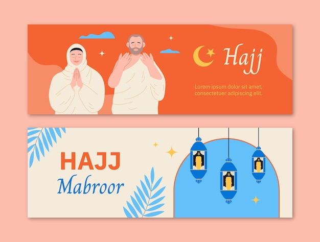 Vector gratuito plantilla de banner horizontal plana para peregrinación hajj islámica