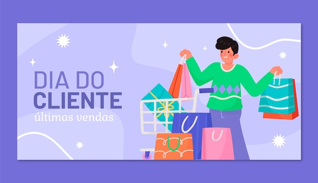 Vector gratuito plantilla de banner horizontal plana para la venta de dia do cliente