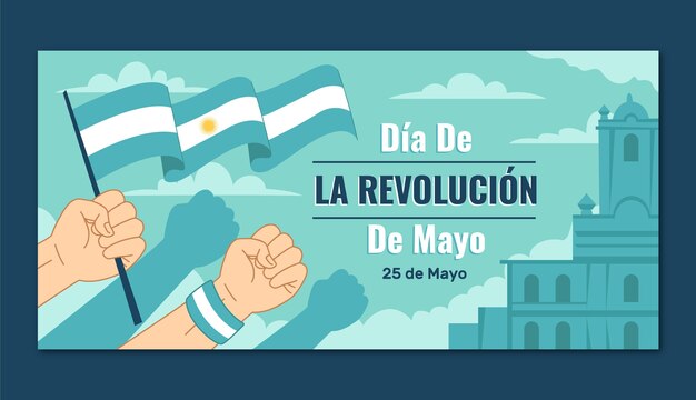 Plantilla de banner horizontal plano 25 de mayo