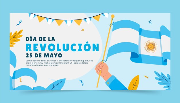 Plantilla de banner horizontal plano 25 de mayo