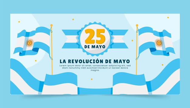 Plantilla de banner horizontal plano 25 de mayo