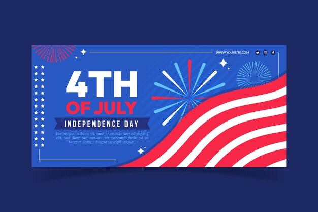 Plantilla de banner horizontal plano del 4 de julio