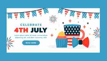 Vector gratuito plantilla de banner horizontal plano para la celebración americana del 4 de julio