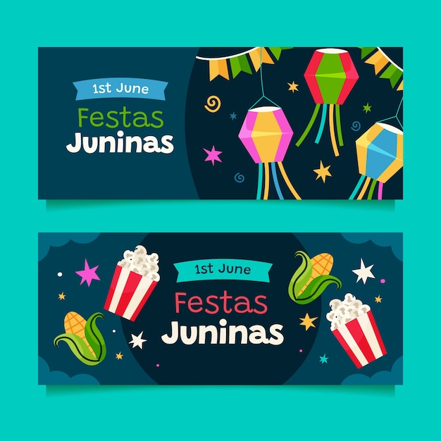 Vector gratuito plantilla de banner horizontal plano para la celebración brasileña de festas juninas