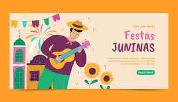 Vector gratuito plantilla de banner horizontal plano para la celebración brasileña de festas juninas