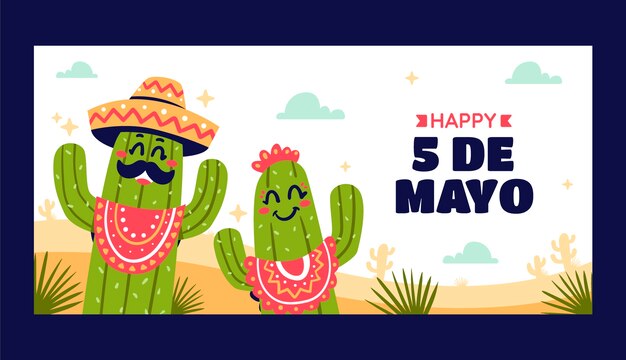 Plantilla de banner horizontal plano para la celebración del cinco de mayo