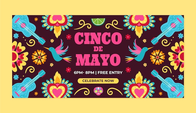 Vector gratuito plantilla de banner horizontal plano para la celebración del cinco de mayo