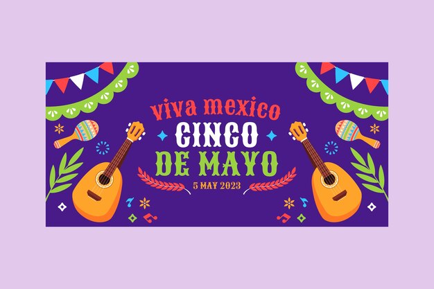 Plantilla de banner horizontal plano para la celebración del cinco de mayo