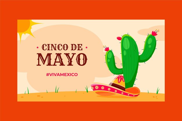 Plantilla de banner horizontal plano para la celebración del cinco de mayo